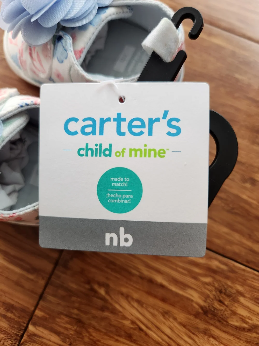 Carter's White Floral Baby Shoes with Light Blue Flower, Newborn